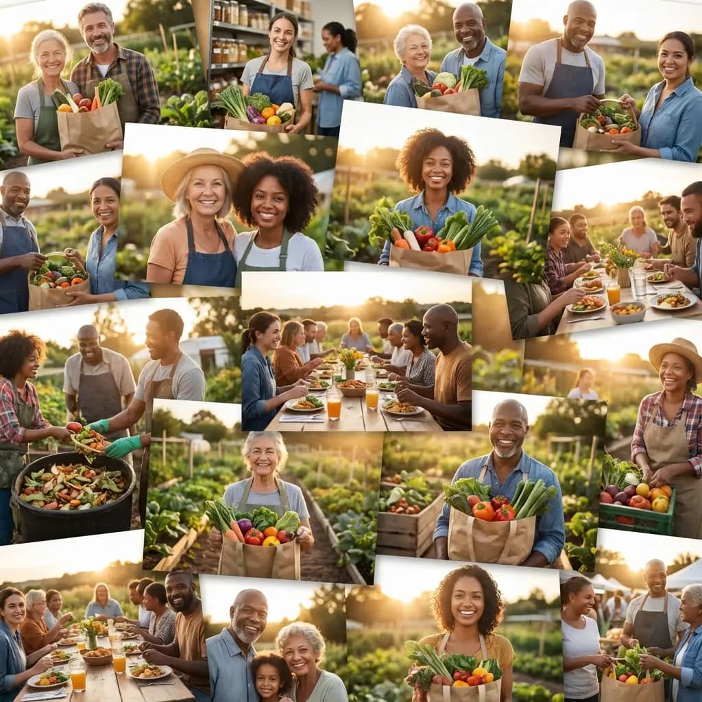 Des commerçants et des habitants partagent des paniers de fruits et légumes