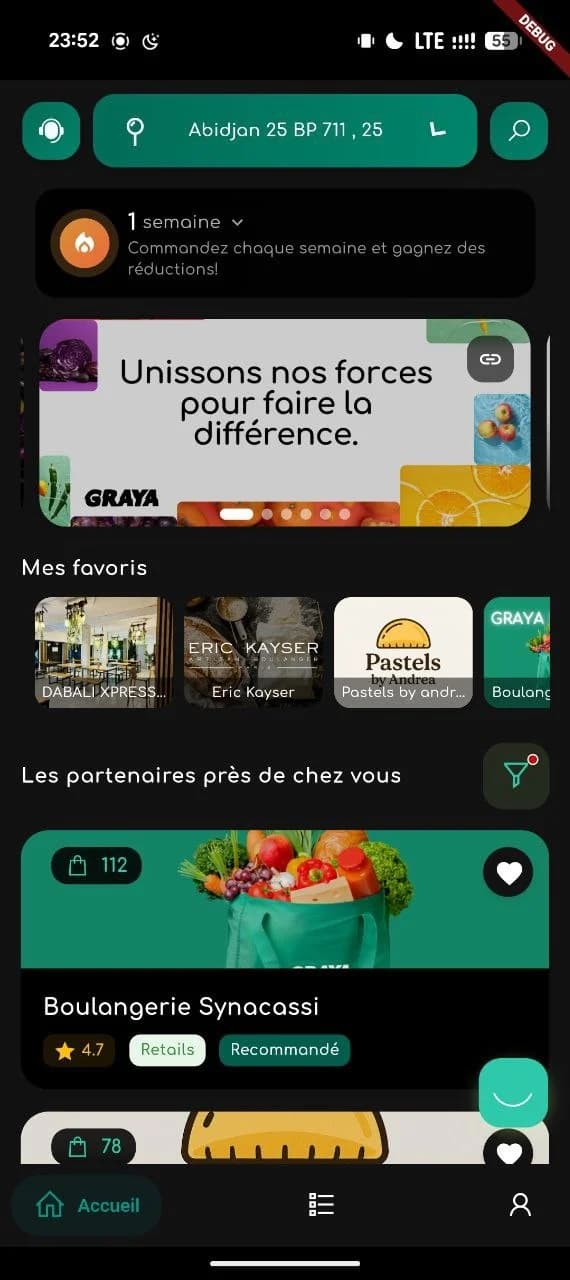 Écran de l'application Graya